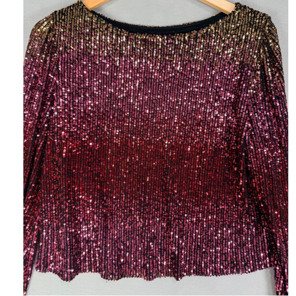Premier Amour Sequin Top Womens L Burgundy Gold NWOT Ombre Long Sleeve Party - Picture 2 of 10